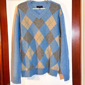 Club Room 100% Lambswool Argyle V-Neck Sweater Size M-L
